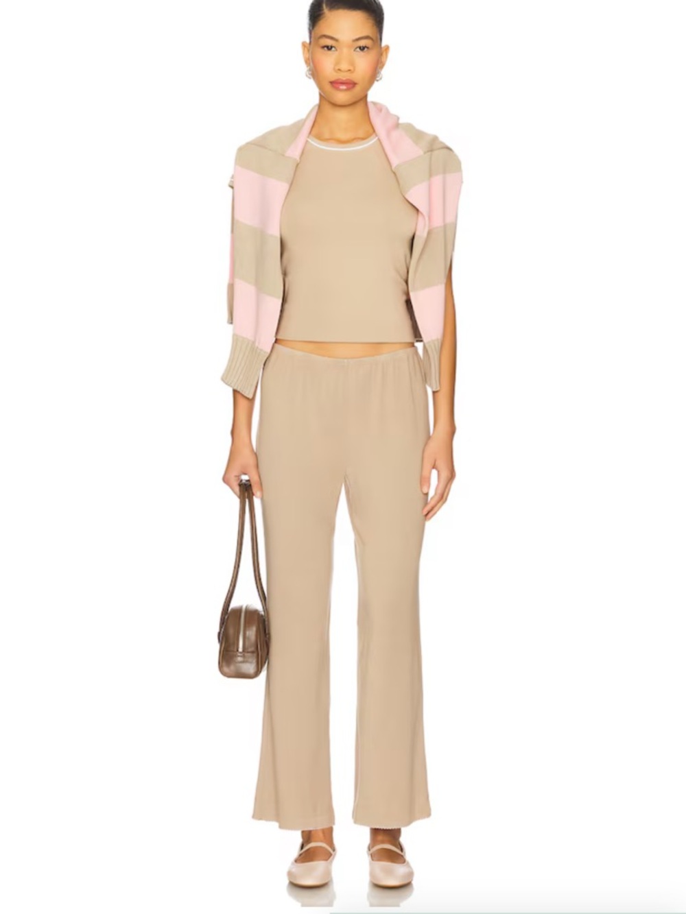 Baby Rib Scallop Contrast Pant in Shitake
